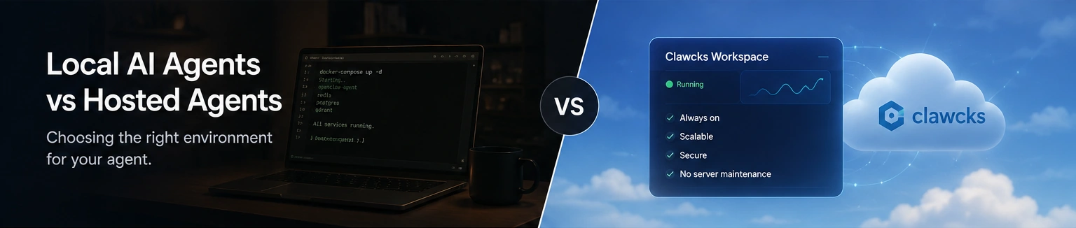 Local AI agent setup compared with a hosted cloud workspace